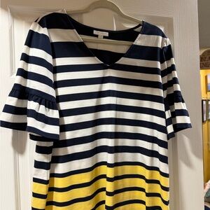 Charter Club Navy and Yellow Striped Blouse